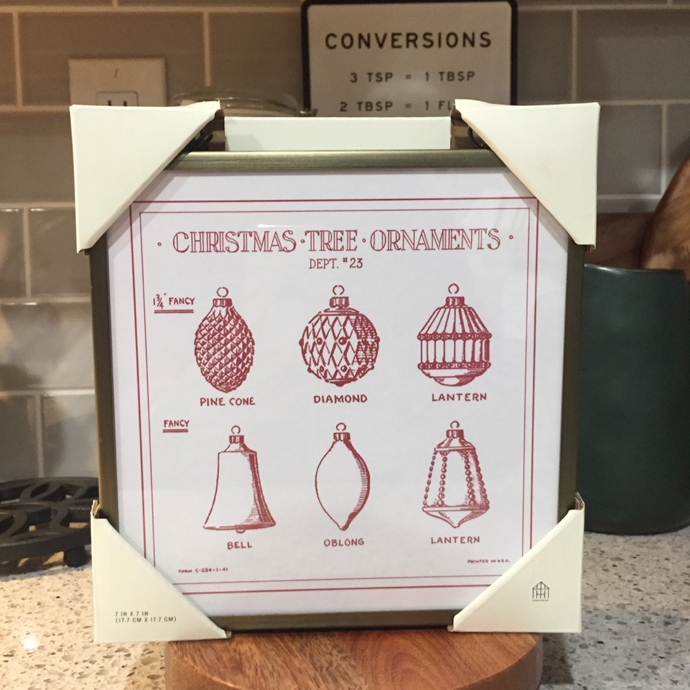 Hearth & Hand 7" x  7" Metal Framed Ornaments Print Wall Art in Red /White